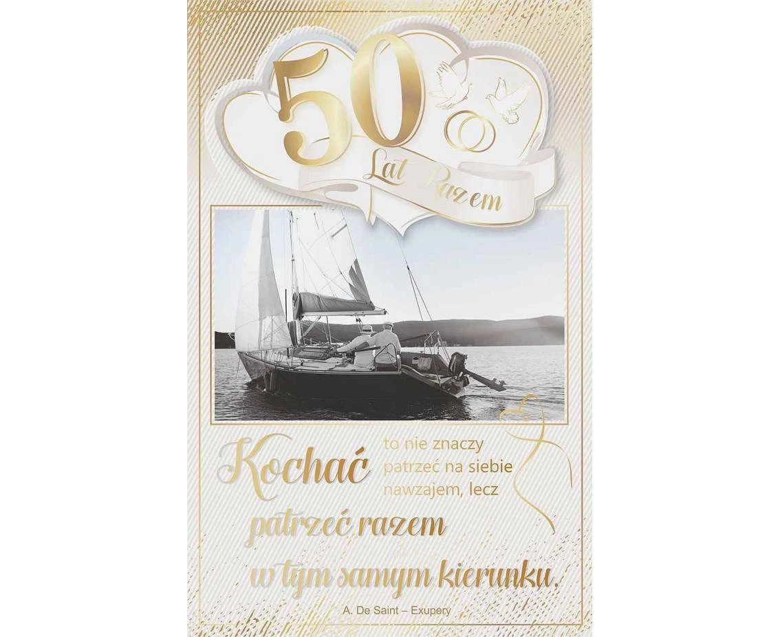Card 50th Wedding Anniversary, Boat, 13x20,5 cm